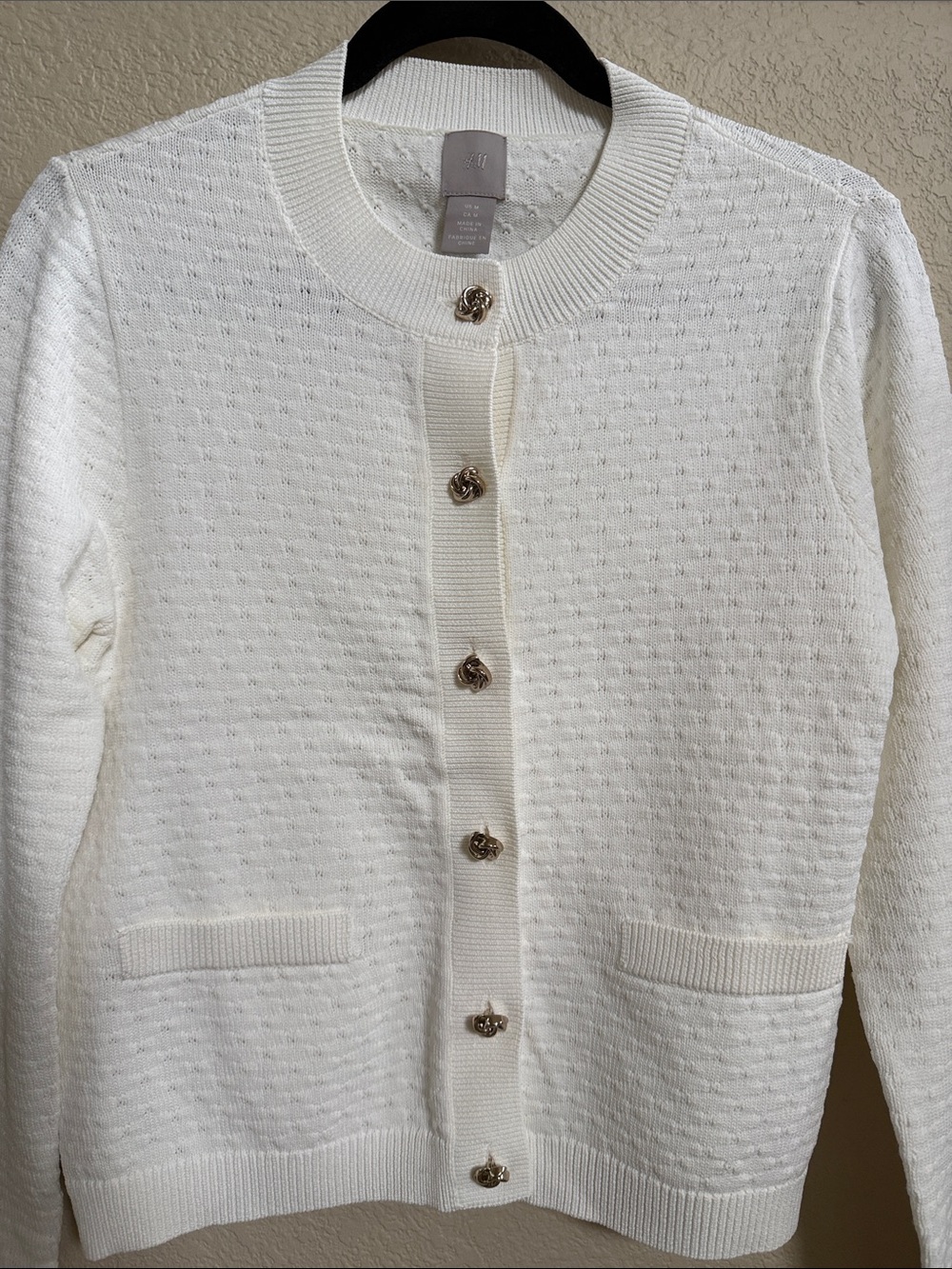 H&M Cream Knit Cardigan with Gold-Tone Buttons